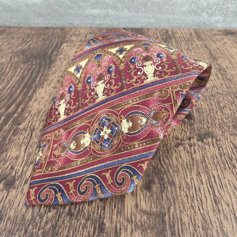 Graham Lockwood Tie Silk Red Colorful Gift Preppy Rococo Ornate Artsy Corpcore